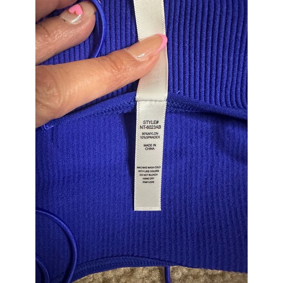 Zenana Phoebe Double Strap Brami Bright Blue Ribbed Seamless Crop Top NT-6023AB - Picture 4 of 6